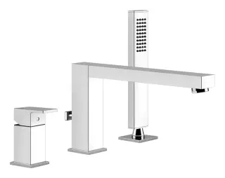 Смеситель для ванны Gessi Rettangolo, на 3 отверстия с переключателем, выдвижным ручным душем, шлангом, цвет Chrome