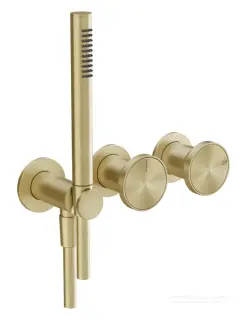 Смеситель Gessi Origini, настенный на 2 позиции, с переключателем, подводом воды, держателем лейки, внешние части, цвет Brushed Brass