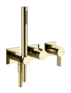 Cмеситель для душа Gessi Inverso, встраиваемый, настенный, на 2 выхода, с переключателем и ручным душем, внешняя часть, цвет Brass PVD