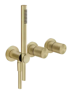 Cмеситель для душа Gessi Habito, встраиваемый, на 2 позиции, с переключателем, лейкой, шлангом, подсоединением с держателем, внешние части, цвет Brass Brushed PVD