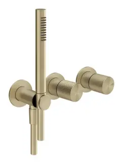 Cмеситель для душа Gessi Habito, встраиваемый, на 2 выхода, c переключателем, лейкой, шлангом, шланговым подсоединением со встроенным держателем лейки, внешние части, цвет Brushed Brass PVD