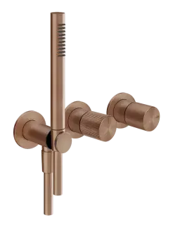 Cмеситель для душа Gessi Habito, встраиваемый, на 2 позиции, с переключателем, лейкой, шлангом, подсоединением с держателем, внешние части, цвет Copper Brushed PVD