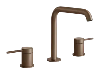 Cмеситель для раковины Gessi316, на 3 отверстия, средний, без донного клапана, цвет Copper Brushed PVD