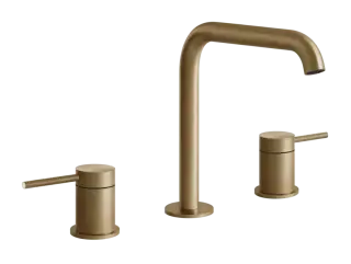 Смеситель для раковины Gessi316, на 3 отверстия, средний, без донного клапана, цвет Warm Bronze Brushed PVD