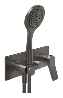 Смеситель для душа Gessi Rilievo, однорычажный, с 2 выходами верхний/ручной душ, держателем лейки, лейкой и шлангом, внешняя часть, Н-308 мм, цвет Black Metal Brushed PVD