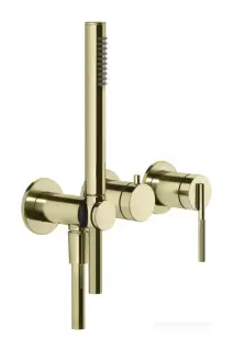 Смеситель для ванны Gessi Ingranaggio, настенный, на 2 потребителя, с ручным душем, встраиваемый, цвет Brass PVD