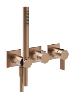 Cмеситель для душа Gessi Inverso, встраиваемый, настенный, на 2 выхода, с переключателем и ручным душем, внешняя часть, цвет Copper Brushed PVD