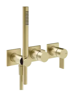Cмеситель для душа Gessi Inverso, встраиваемый, настенный, на 2 выхода, с переключателем и ручным душем, внешняя часть, цвет Brushed Brass PVD