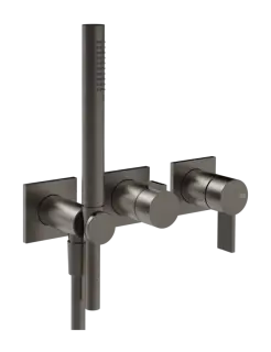 Cмеситель для душа Gessi Inverso, встраиваемый, настенный, на 2 выхода, с переключателем и ручным душем, внешняя часть, цвет Black Metal Brushed PVD