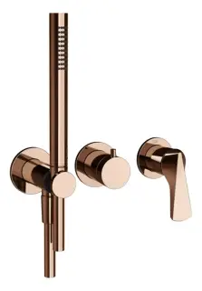 Смеситель для душа Gessi Ventaglio, встраиваемый, настенный, на 2 выхода, с ручным душем и переключателем, внешние части, цвет Copper PVD