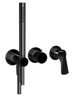 Смеситель для душа Gessi Ventaglio, встраиваемый, настенный, на 2 выхода, с ручным душем и переключателем, внешние части, цвет Black Metal PVD
