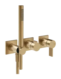 Cмеситель для душа Gessi Inverso, встраиваемый, настенный, на 2 выхода, с переключателем и ручным душем, внешняя часть, цвет Warm Bronze Brushed PVD