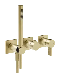 Cмеситель для душа Gessi Inverso, настенный, c ручным душем, на 2 выхода, внешние части, цвет Brushed Brass PVD