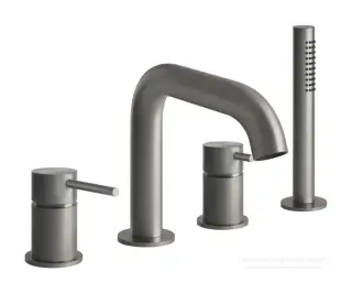 Смеситель для ванны Gessi 316, на борт ванны, с выдвижным ручным душем, на 4 отверстия, цвет Steel Brushed