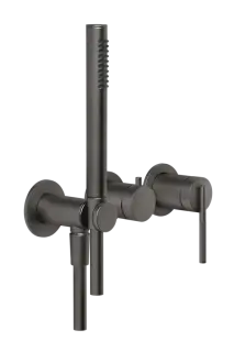 Смеситель для ванны Gessi Ingranaggio, настенный, на 2 потребителя, с ручным душем, встраиваемый, цвет Black Metal Brushed PVD