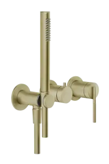 Смеситель для ванны Gessi Ingranaggio, настенный, на 2 потребителя, с ручным душем, встраиваемый, цвет Brushed Brass PVD