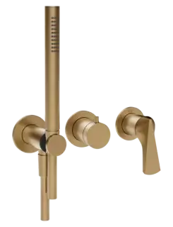 Смеситель для душа Gessi Ventaglio, встраиваемый, настенный, на 2 выхода, с ручным душем и переключателем, внешние части, цвет Warm Bronze Brushed PVD