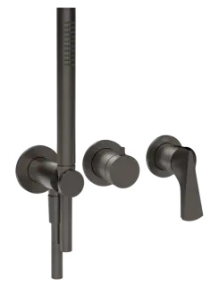 Смеситель для душа Gessi Ventaglio, встраиваемый, настенный, на 2 выхода, с ручным душем и переключателем, внешние части, цвет Black Metal Brushed PVD