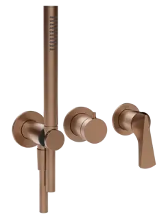 Смеситель для душа Gessi Ventaglio, встраиваемый, настенный, на 2 выхода, с ручным душем и переключателем, внешние части, цвет Copper Brushed PVD