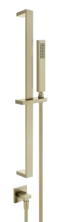 Душевой гарнитур Gessi Rettangolo K, штанга, лейка, шланг, вывод воды, цвет Brushed Brass PVD