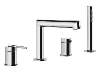 Смеситель для ванны Gessi Ingranaggio, на 4 отверстия, с каскадным изливом, переключатель, шланг, лейка, цвет Chrome