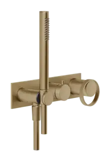 Смеситель для ванны/душа Gessi Anello, настенный, с ручным душем и держателем, встраиваемый, внешняя часть, цвет Warm Bronze Brushed PVD