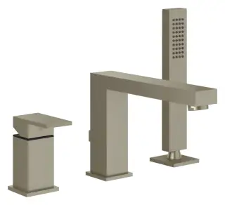 Смеситель для ванны Gessi Rettangolo, на 3 отверстия с переключателем, выдвижным ручным душем, шлангом, цвет Finox Brushed Nickel