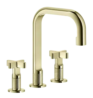 Смеситель для раковины Gessi Inciso, на 3 отверстия, без донного клапана, цвет Brass PVD