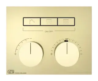 Термостат Gessi HI-FI, встраиваемый, до 3 функций одновременно, с кнопками вкл/выкл, внешняя часть, цвет Brass PVD