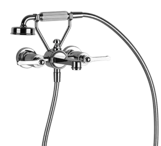 Смеситель для ванны Gessi Venti20, настенный, на 2 позиции, с переключателем ванна-душ, подводом воды и держателем лейки, цвет Chrome