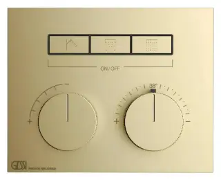 Термостат Gessi HI-FI, с кнопками вкл/выкл, до 3 функций одновременно, внешняя часть, ширина 200 мм, цвет Brushed Brass PVD