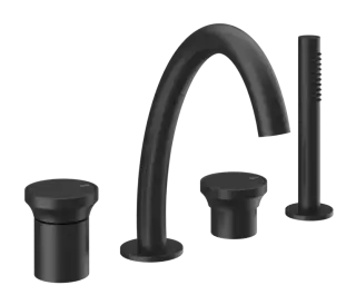 Смеситель для ванны Gessi Origini, на 4 отверстия, с переключателем, изливом, гибким шлангом и душевой лейкой, цвет Matte Black