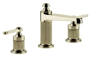 Смеситель для раковины Gessi Venti20, на 3 отверстия, средний, без донного клапана, цвет Brass PVD