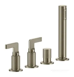 Смеситель для ванны Gessi Incisо, на 4 отверстия, с выдвижной лейкой, цвет Finox Brushed Nickel