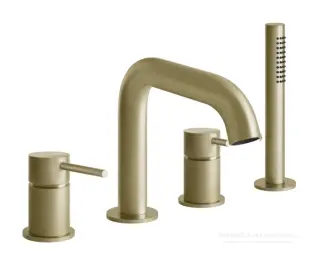 Смеситель для ванны Gessi 316, с выдвижным ручным душем, на 4 отверстия, цвет Brass Brushed PVD