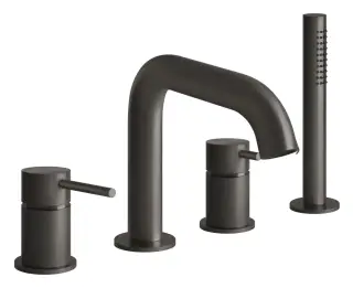 Смеситель для ванны Gessi316, на борт ванны, с выдвижным ручным душем, на 4 отверстия, цвет Black Metal Brushed PVD
