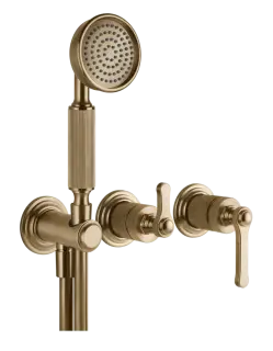 Смеситель Gessi Venti20, настенный, на 2 выхода с переключателем, выводом воды и держателем лейки, внешние части, цвет Warm Bronze Br. PVD