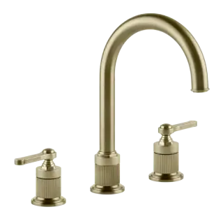 Смеситель для раковины Gessi Venti20, на 3 отверстия зонтичный, без донного клапана, цвет Brushed Brass PVD