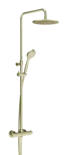 Душевая система Gessi Minimalistic Shower, настенный термостат, стойка с верхним душем Ø250 мм, автоматический переключатель, шланг, ручная лейка, цвет Brass PVD
