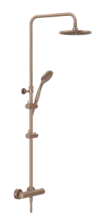 Душевая система Gessi Minimalistic Shower, настенный термостат, стойка с верхним душем Ø200 мм, автоматический переключатель, шланг, ручная лейка, цвет Copper Brushed PVD