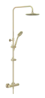 Душевая система Gessi Minimalistic Shower, настенный термостат, стойка с верхним душем Ø200 мм, автоматический переключатель, шланг, ручная лейка, цвет Brushed Brass PVD