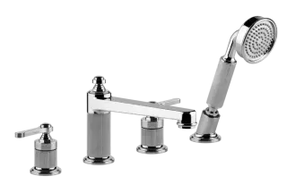 Смеситель для ванны Gessi Venti20, на 4 отверстия, с изливом, переключателем, шлангом и душевой лейкой, цвет Chrome
