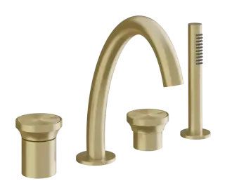 Смеситель для ванны Gessi Origini, на 4 отверстия, с переключателем, изливом, гибким шлангом и душевой лейкой, цвет Brass Brushed PVD
