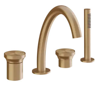 Смеситель для ванны Gessi Origini, на 4 отверстия, с переключателем, изливом, гибким шлангом и душевой лейкой, цвет Warm Bronze Br. PVD