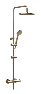 Душевая система Gessi Minimalistic Shower, настенный термостат, стойка с верхним душем Ø250 мм, автоматический переключатель, шланг, ручная лейка, цвет Warm Bronze Brushed PVD
