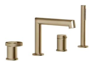 Cмеситель для ванны Gessi Anello, с изливом и ручным душем, цвет Warm Bronze Brushed PVD