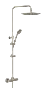 Душевая система Gessi Minimalistic Shower, настенный термостат, стойка с верхним душем Ø300 мм, автоматический переключатель, шланг, ручная лейка, цвет Finox Brushed Nickel