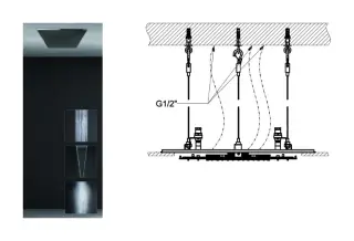 Скрытая часть душевой системы Gessi Minimali 500х500 мм, с режимами Тропический ливень, Водопад, Распыление, цвет Mirror Steel