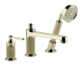 Смеситель для ванны Gessi Venti20, с изливом, дивертором, выдвижным ручным душем, цвет Brass PVD