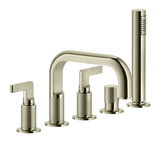 Смеситель для ванны Gessi Inciso, на 5 отверстий, с изливом и ручным душем, цвет Nickel PVD